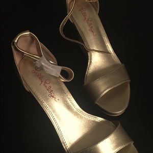Lilly Pulitzer Sandals 6M Cork/Gold Leather